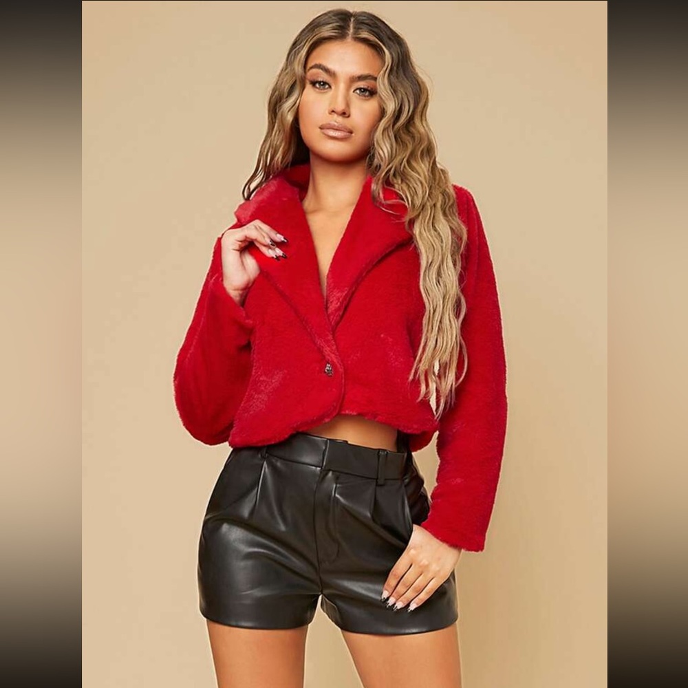 Women's Red Faux Fur Jacket in Size Small